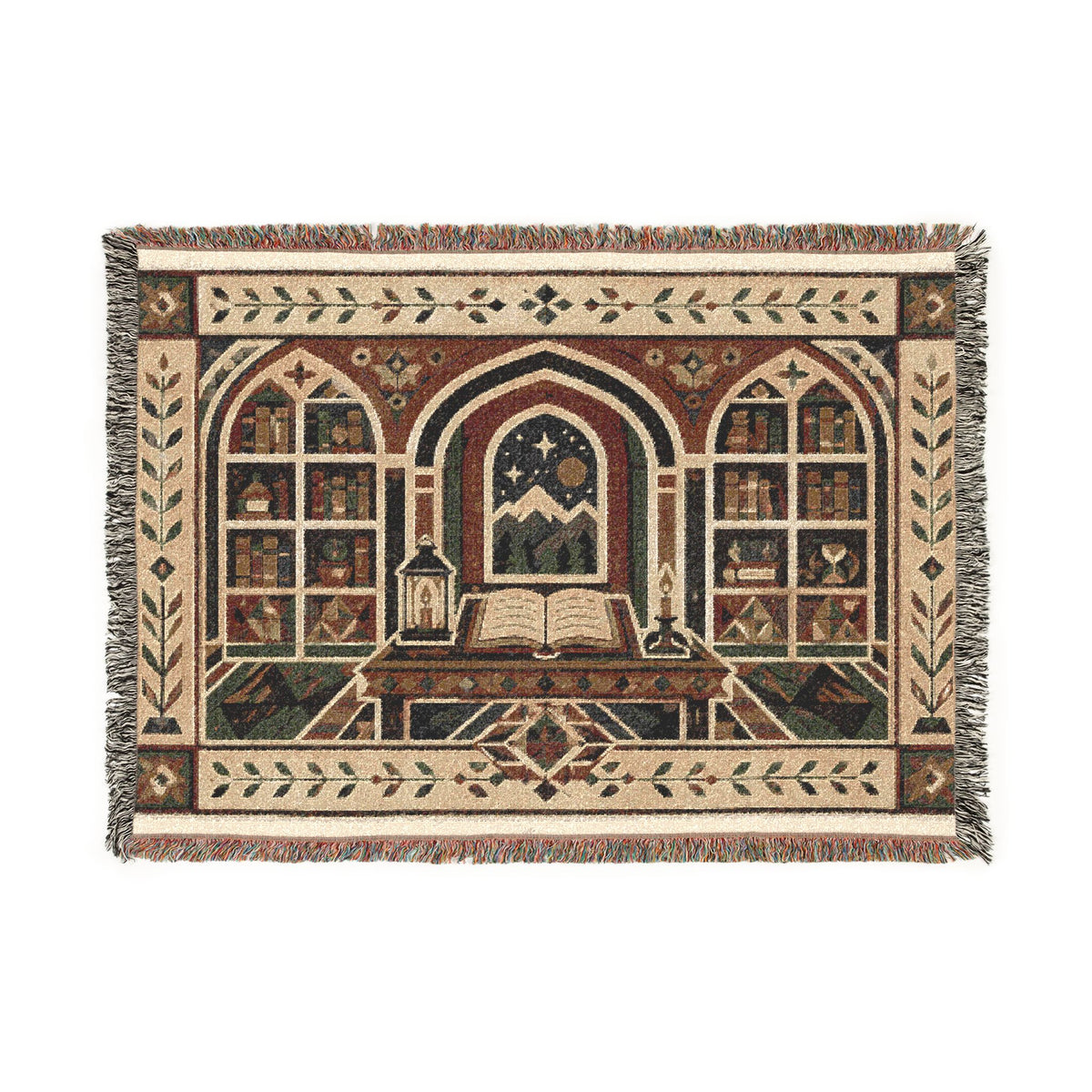 The Scholar's Sanctuary Woven Throw Blanket - Bookish Library Tapestry