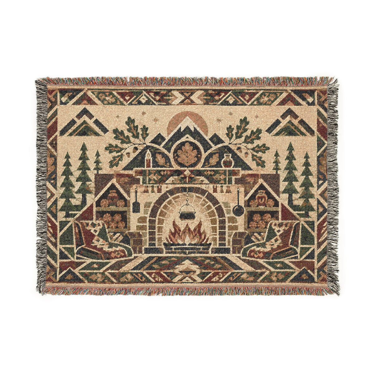 The Hearthkeeper Woven Throw Blanket - Cozy Rustic Fireplace Tapestry