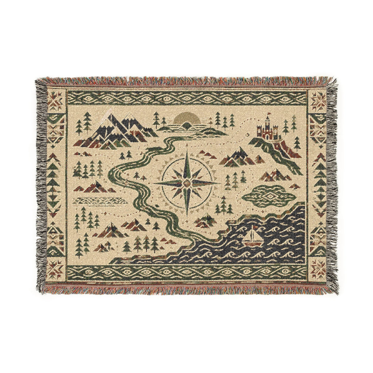 The Cartographer's Dream Woven Throw Blanket - Fantasy Map Tapestry
