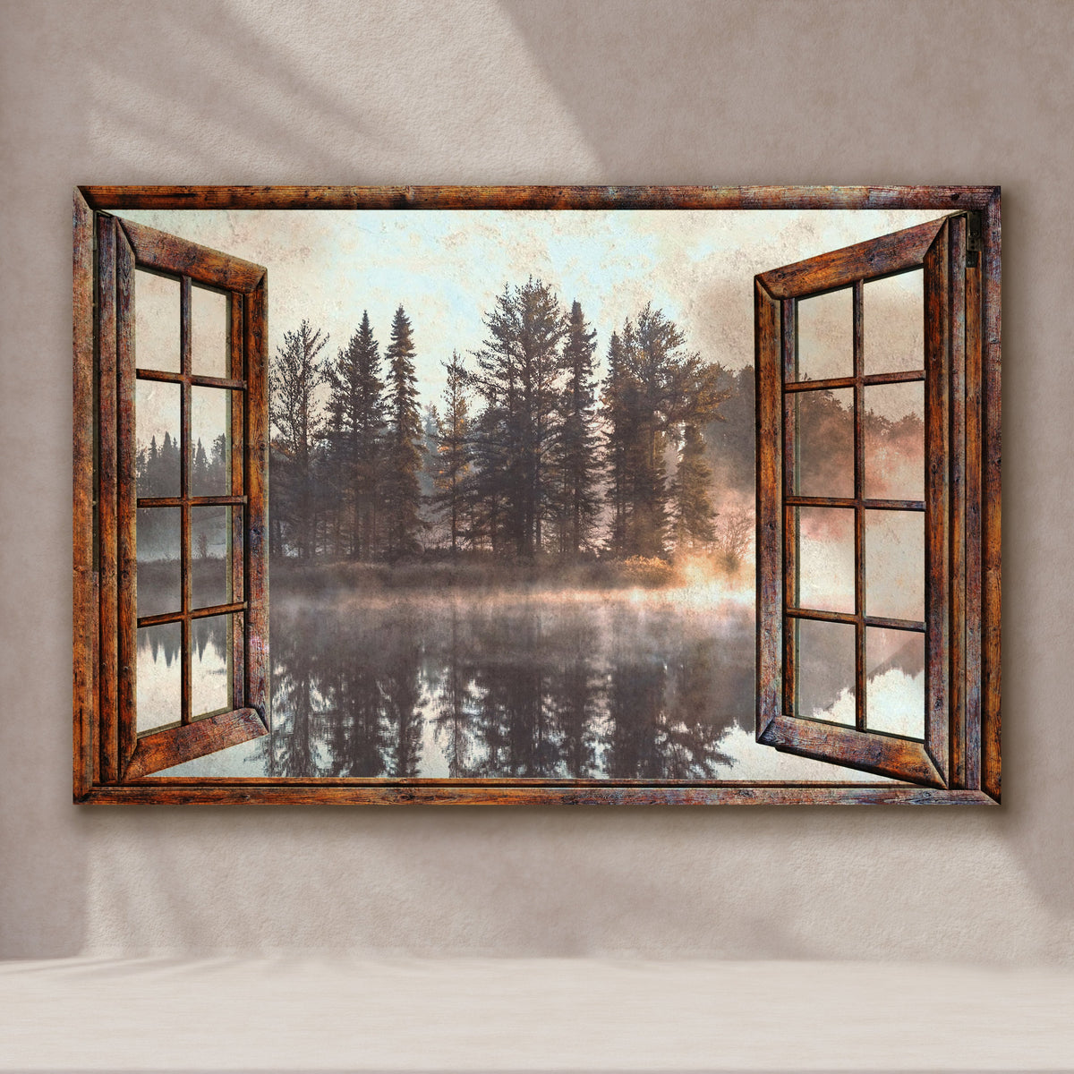 Foggy Autumn Lake Canvas Wall Art