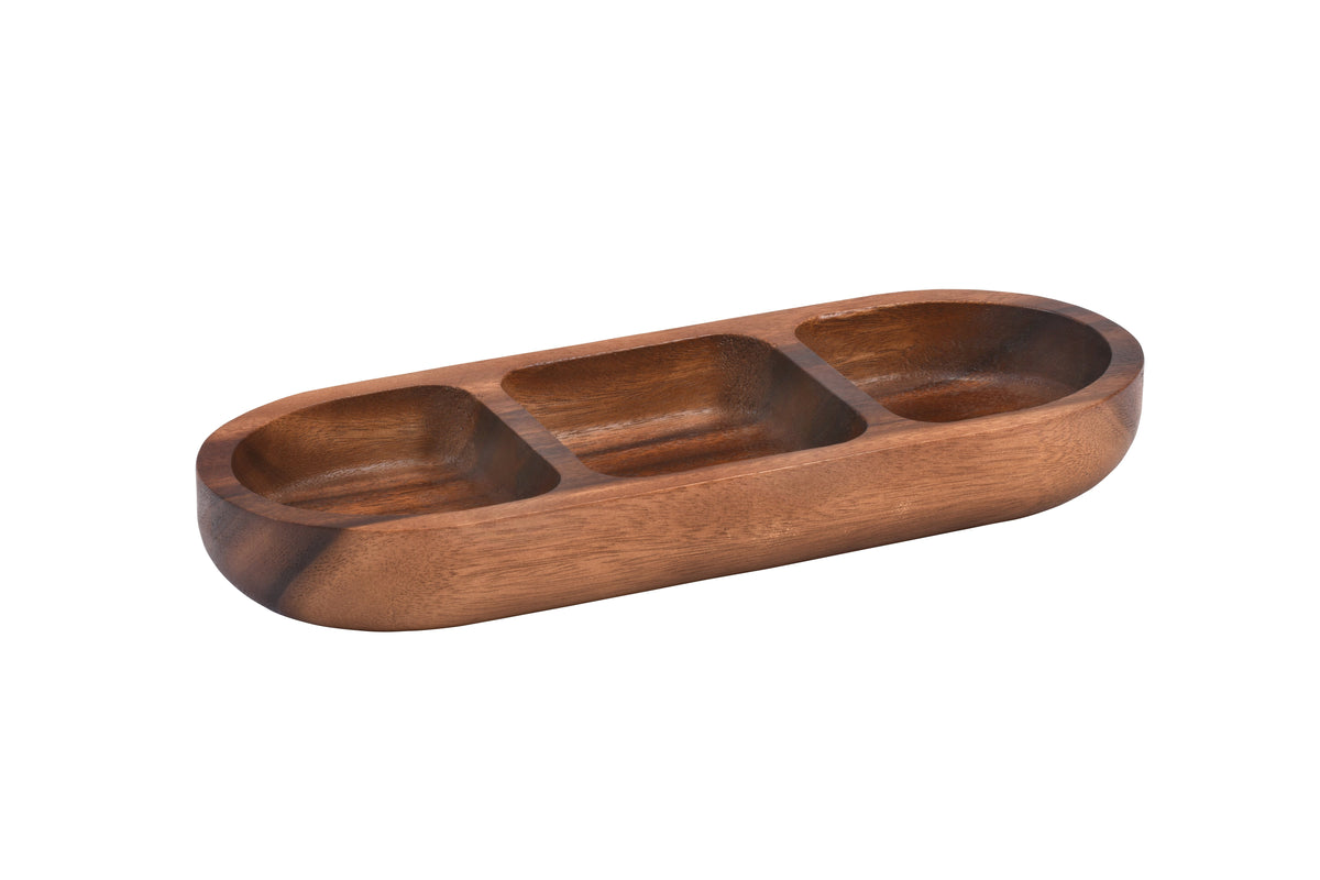Three-Compartment Acacia Serving Tray