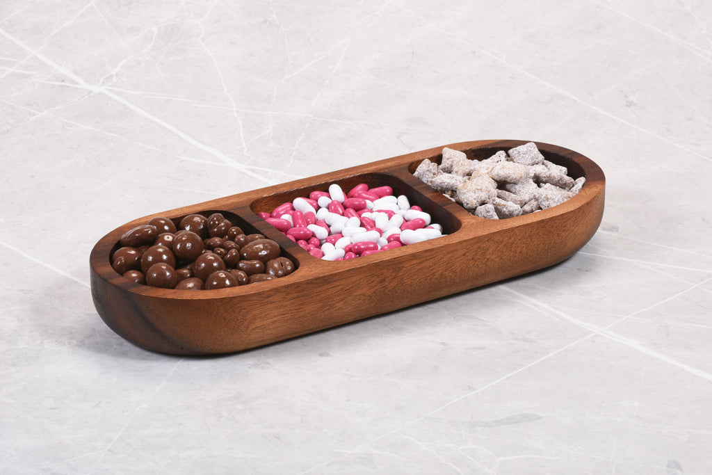 Three-Compartment Acacia Serving Tray