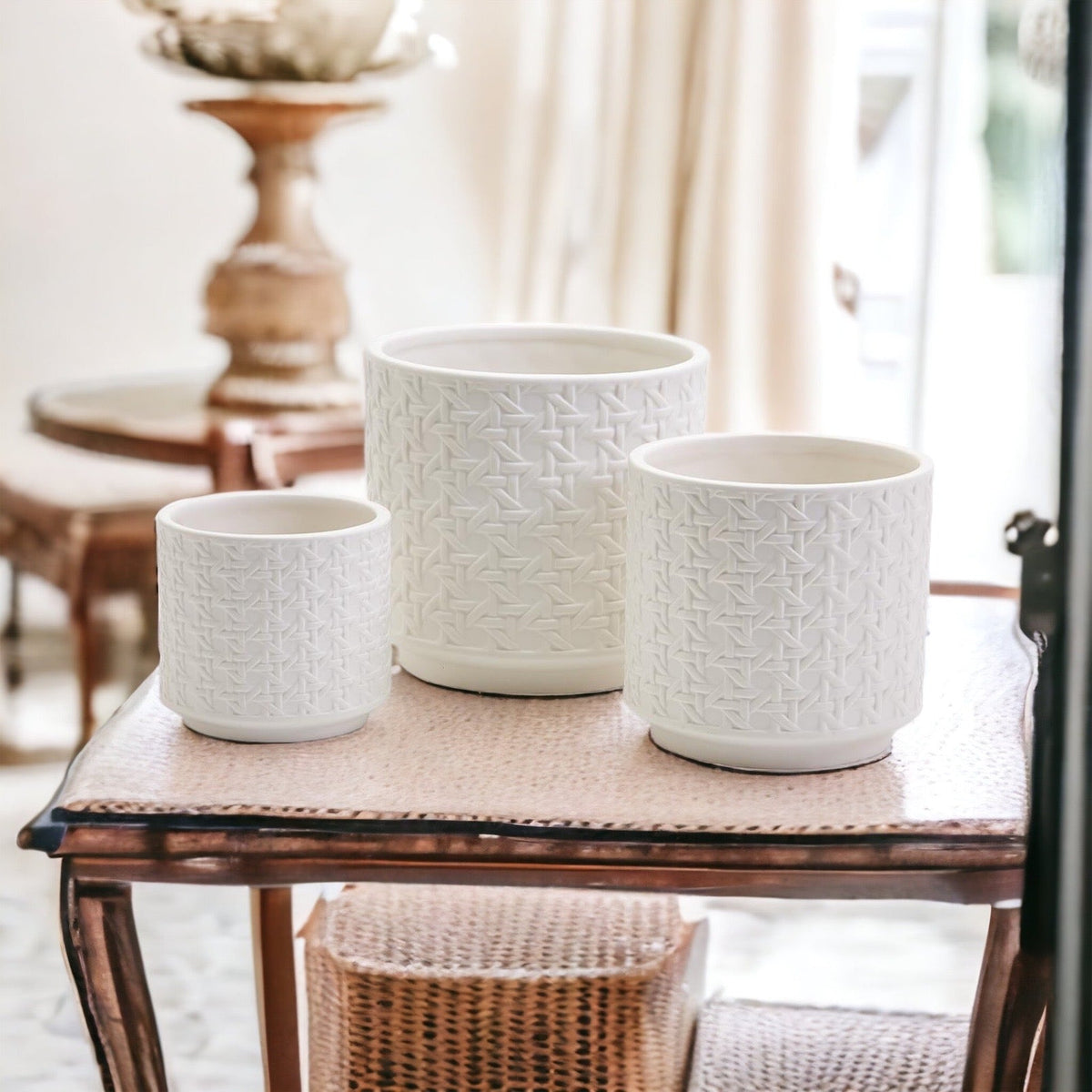 Woven-Cane Ceramic Planters