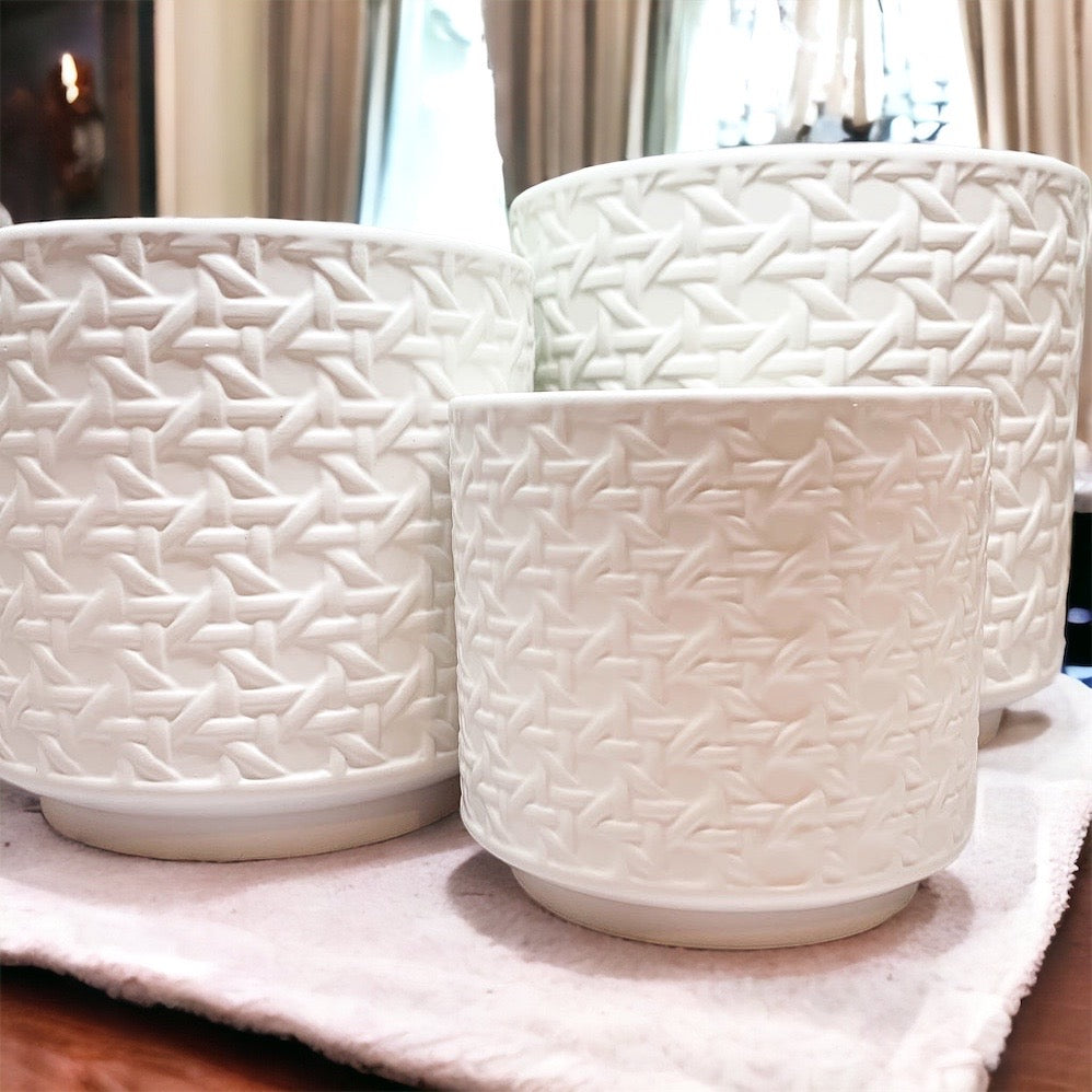Woven-Cane Ceramic Planters