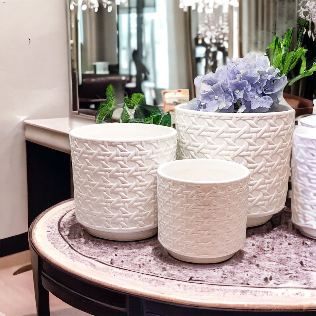 Woven-Cane Ceramic Planters